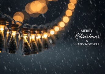 merry christmas, happy christmas day The warm glow of Christmas lights dances in a tranquil snowy night, evoking a sense of cozy festivity and seasonal wonder.  merry christmas, happy christmas day,