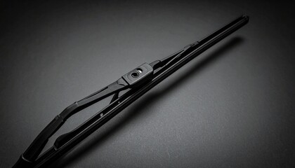A close-up view of a windshield wiper blade with visible mounting mechanism, rubber strip, and frame. Set against a dark background with soft lighting to highlight its structure and automotive functio