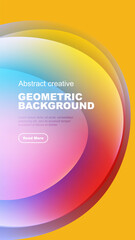 Vibrant abstract design. Colorful geometric shapes overlap black space. Text promotes further information access. Modern aesthetic.