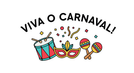 Carnival celebration with drum, mask, maracas