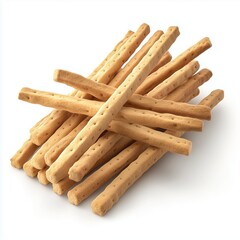 Stack of biscuit sticks crunchy salty bread for kids snack, isolated white