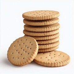 Rounded biscuits stack crunchy baked thin bread, isolated white