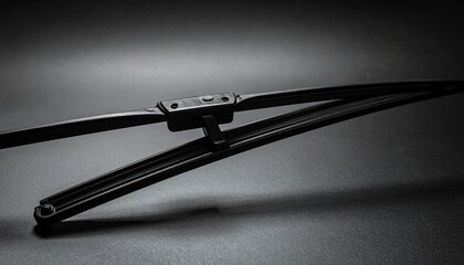 A close-up view of a windshield wiper blade with visible mounting mechanism, rubber strip, and frame. Set against a dark background with soft lighting to highlight its structure and automotive functio
