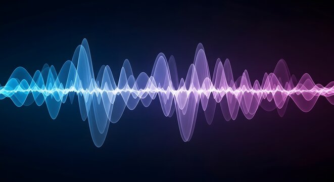Vibrant neon sound waveform abstract background with blue and pink hues on dark