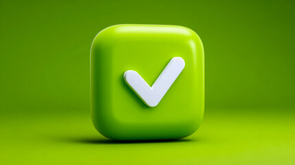 3d rendered green rounded square icon with a white checkmark symbol representing confirmation and approval on a smooth vibrant background
