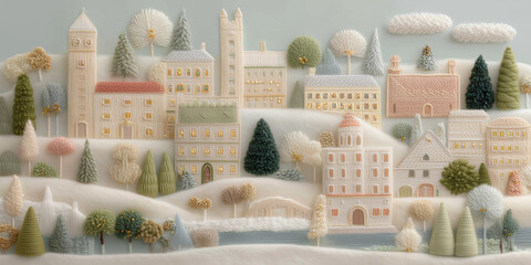 Fairytale Christmas Market Banner - Embroidered and Knitted Diorama Knit Trend