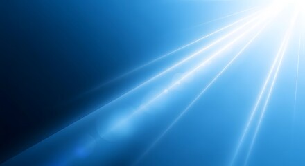 Bright sunlight rays shining down through a deep blue gradient background with lens flare