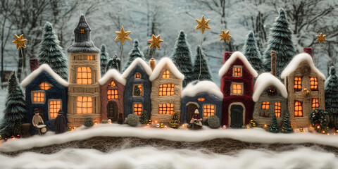 Fairytale Christmas Market Banner - Embroidered and Knitted Diorama Knit Trend