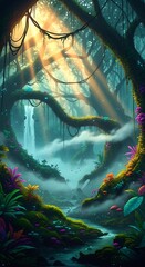 Enchanted Forest - Sunlit Path Through Lush Greenery.