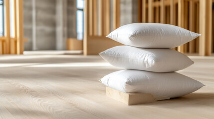 interior of construction center with eco friendly cement bags and low carbon footprint building materials, sustainable construction concept, copy space