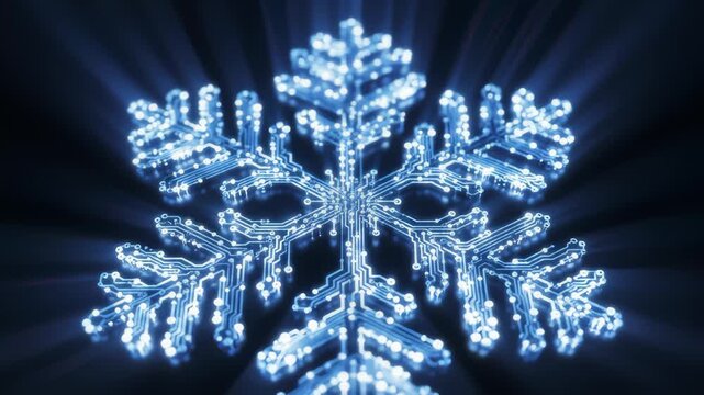 Digital Snowflake Glows With Circuit Board Texture in Blue Light