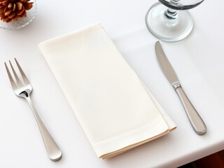 Elegant dining table setting with cream napkin and silverware