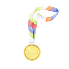 Watercolor gold medal with colourful ribbon