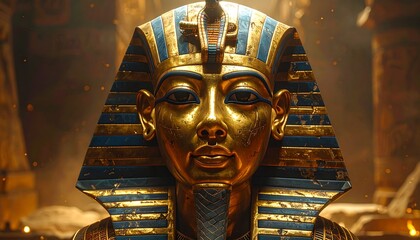Ancient Egypt King Tut Golden Mask Close-Up
