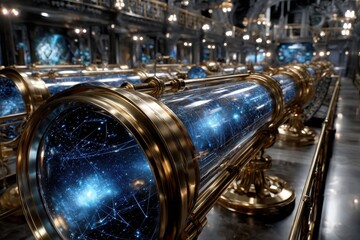 Exploring a beautiful celestial observatory with advanced astronomical instruments