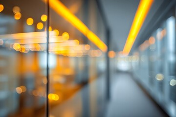 Blurred Hallway Interior with Warm Lighting