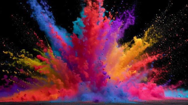 Color Powder Explosion Animation on Black Background
