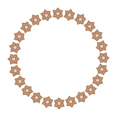 Circular arrangement of 24 symmetrical star-shaped elements resembling snowflakes or mandalas. Decorative geometric design with perfect radial symmetry