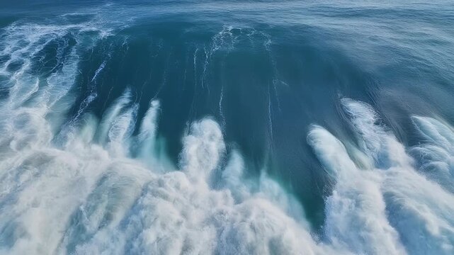 A powerful ocean wave crashes, creating a spectacle of white foam and turquoise water.