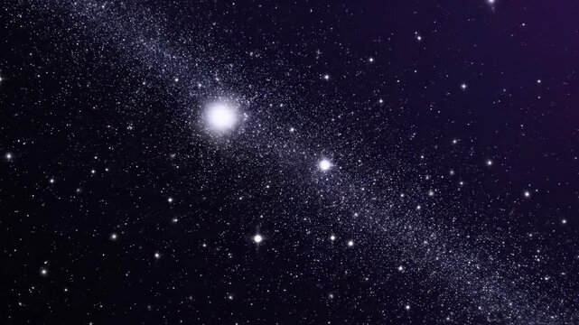 Abstract space scene with glowing stars and celestial bodies on dark background