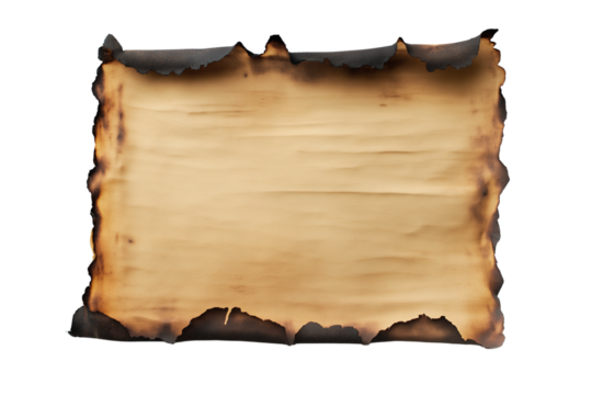 Burnt Edges on Old Parchment Paper Isolated on Transparent Background. Vintage Parchment Paper with Burned Edges PNG Isolated.
