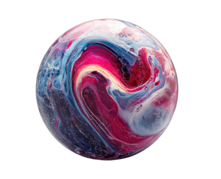 Swirling cosmic sphere with vibrant pink, blue, and white fluid patterns