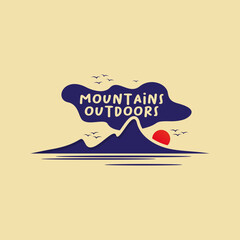 clean minimalist mountain logo with bold peaks, sunset, and birds. Ideal for adventure brands, outdoor gear, travel companies, hiking clubs, apparel labels, merchandise, and modern branding needs.