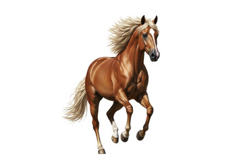 Obraz premium Majestic palomino horse gallops with grace, its flowing mane catching the wind, perfect for equestrian themes or adding a touch of wild beauty to designs