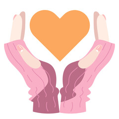 Hands with Pink Knit Sleeves Holding an Orange Heart Illustration