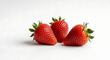 Three ripe strawberries isolated on white background