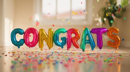Vibrant balloon letters spelling congrats for a joyful party mood