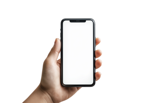 Hand Holding Smartphone in Landscape Mode Mockup Isolated on Transparent Background. Blank Mobile Screen Mockup with Hand Isolated PNG.