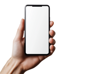 Hand Holding Smartphone in Landscape Mode Mockup Isolated on Transparent Background. Blank Mobile Screen Mockup with Hand Isolated PNG.