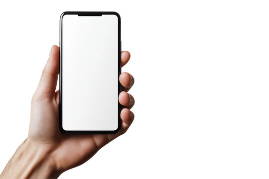 Hand Holding Smartphone in Landscape Mode Mockup Isolated on Transparent Background. Blank Mobile Screen Mockup with Hand Isolated PNG.