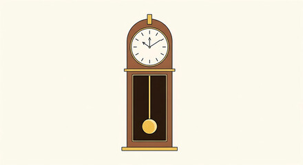 Vintage Grandfather Clock Illustration with Pendulum on Beige Background