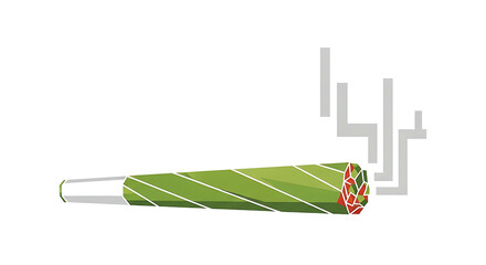 Vector illustration of a rolled green joint with smoke