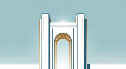 Minimalist architectural illustration of a grand archway with geometric design