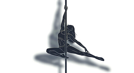 Silhouette of a Woman Performing Pole Dance Against White Background