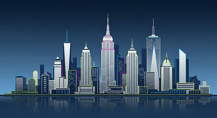 Modern city skyline illustration with skyscrapers and night sky