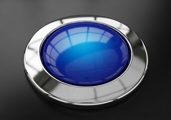 Blue Button with Chrome Bezel - A Modern Design Element.