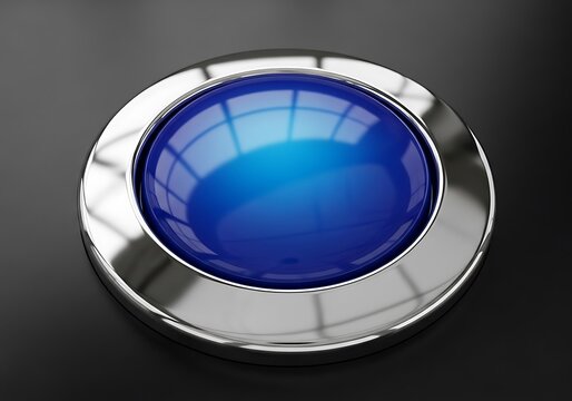 Blue Button with Chrome Bezel - A Modern Design Element.