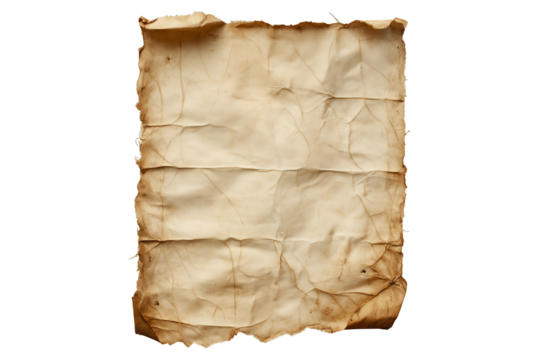 Old Worn Paper Sheet Isolated on Transparent Background. Vintage Paper Texture PNG Isolated.