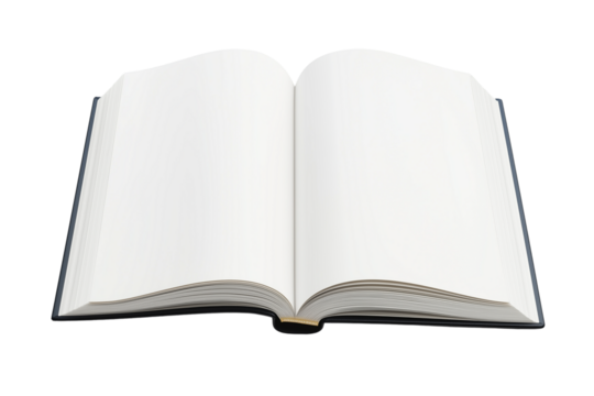 Open Book Mockup with Blank White Pages Isolated on Transparent Background. Minimalist Open Book or Magazine Mockup PNG.