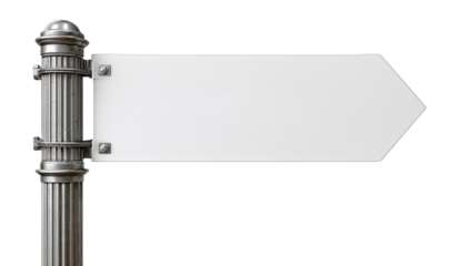 Metallic post with a white directional arrow, suitable for guidance and wayfinding