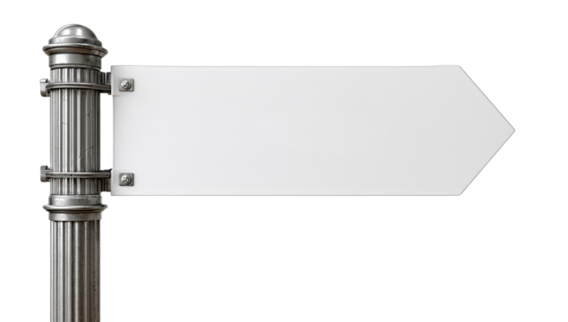 Metallic post with a white directional arrow, suitable for guidance and wayfinding