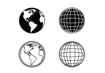 Global communication world map and wireframe icons - Vector icon symbol for website - Icon vector - Blue icon vector -  Flat Design Icon