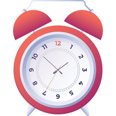 Red Twin Bell Alarm Clock with White Face and Red Numerals on Transparent Background Demonstrating Time and Urgency
