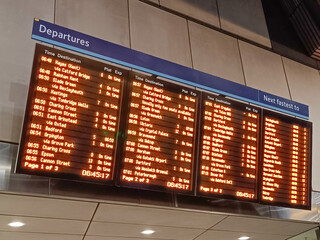 LED Train Departures Board at Busy Railway Station Concourse, Real Time Timetable