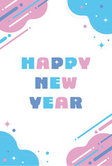 New Year's card templates with materials for 2026: the Year of the Horse. The designs are vertical and cute, and are auspicious, pink, light blue. / はがきテンプレート 年賀状素材 2026年 午年 縦型 かわいい めでたい ピンク 水色