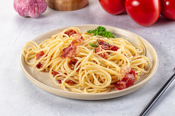 Italian pasta spaghetti with bacon